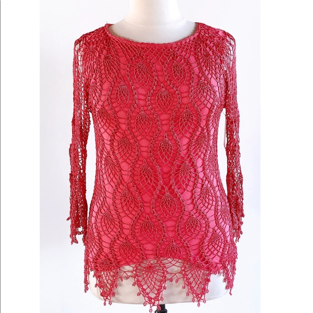 ❤️NWT V Cristina Top pink crochet size Small